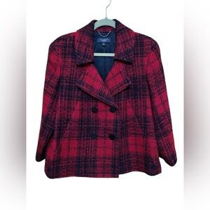 Talbots Red and Black Plaid Wool Suit Coat in Size 16. Fully Lined.